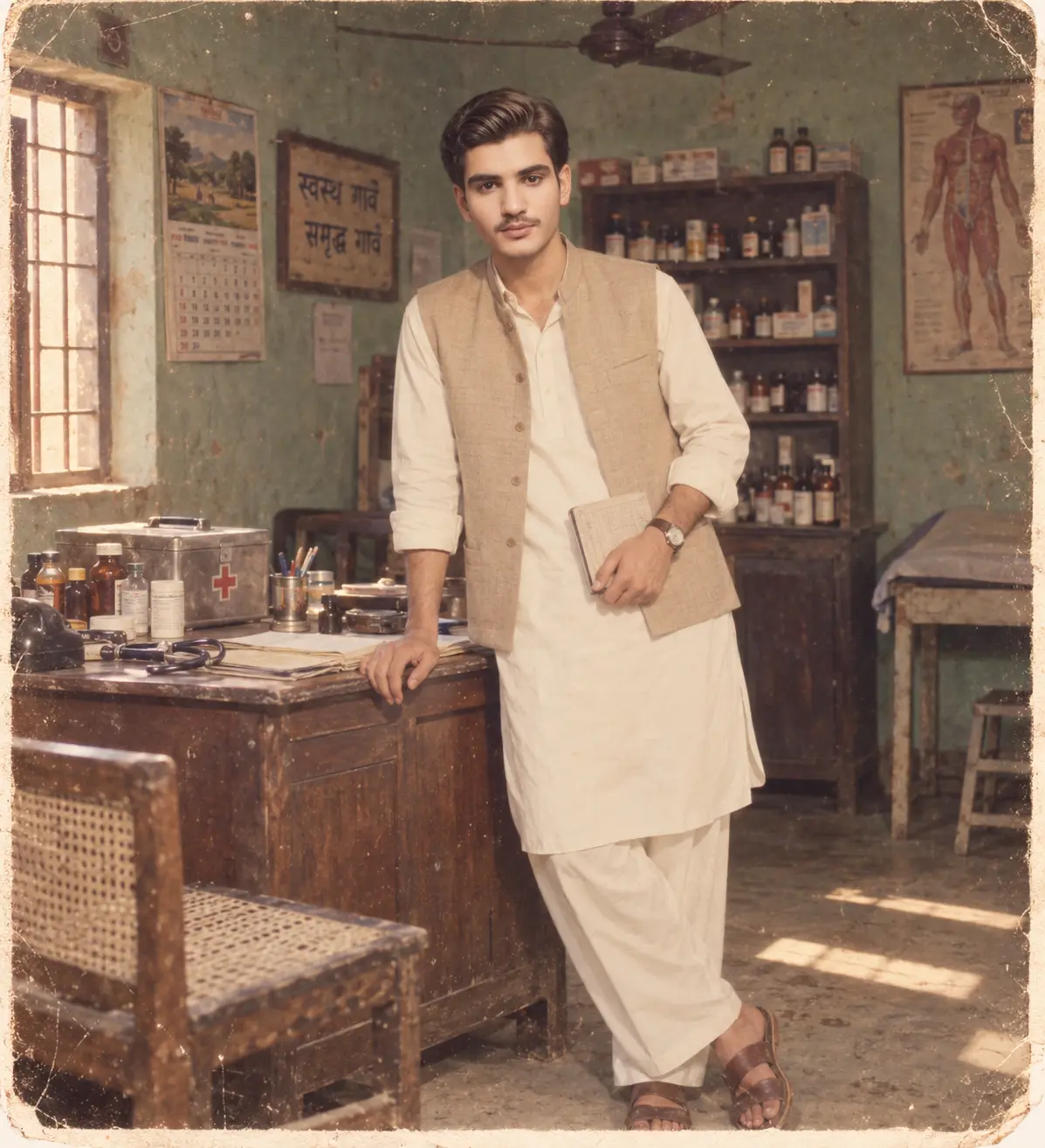 1980s AI photo trend - Indian rural village dispensary retro photograph